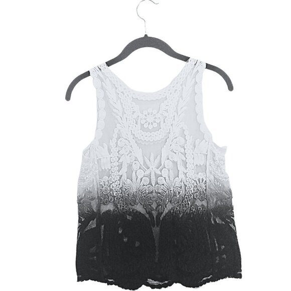 BREEZE COLLECTIONS WHITE, BLACK & GRAY GRADIENT LACE TANK TOP - Picture 2 of 2